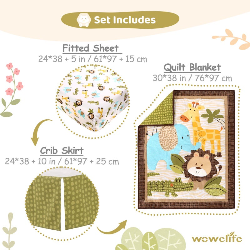 Wowelife Safari Crib Bedding Set, 3 Piece Safari Baby Bedding Set Brown, Premium Baby Crib Bed Set, Breathable and Soft for Baby Boy and Girl - Image 4